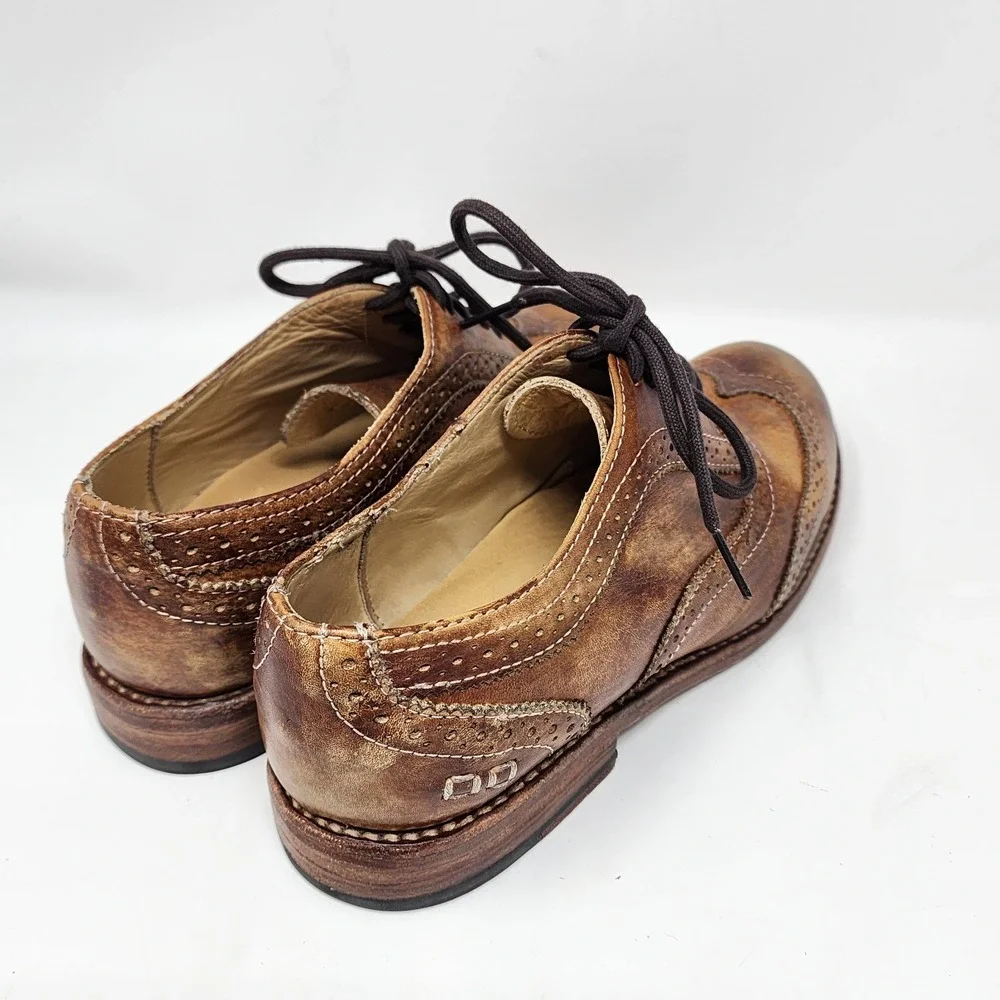 Bed Stu Lita Cobbler Distressed Wingtip Oxfords Women's 8 Brown Leather
